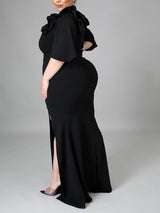 Elegant mermaid party dress with ruffle off-shoulder neckline - View 14 | Lwiis