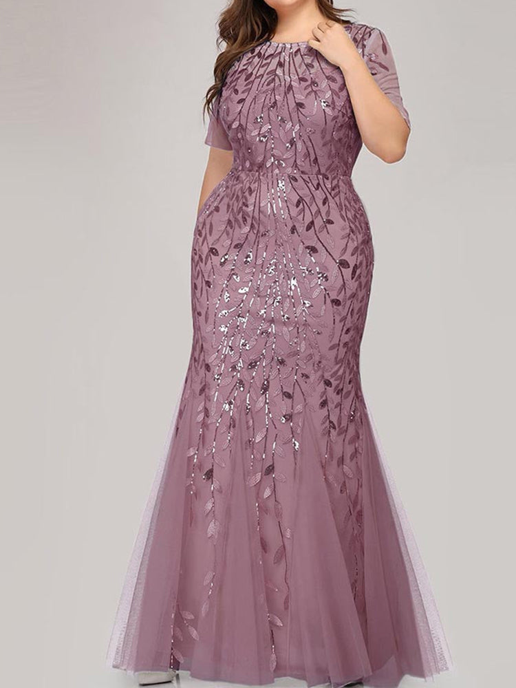 Sequin leaf pattern mermaid maxi dress with scoop neck - View 11 | Lwiis