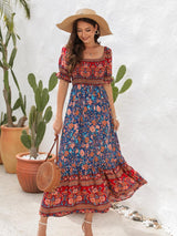 Floral Puff Sleeve Midi Dress - View 13 | Lwiis