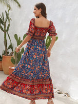 Floral Puff Sleeve Midi Dress - View 16 | Lwiis