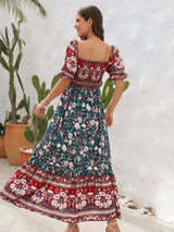 Floral Puff Sleeve Midi Dress - View 6 | Lwiis
