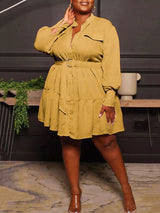 Belted Midi Dress with Ruffle Hem - View 7 | Lwiis