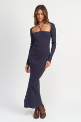 Halter neck maxi dress with high slit and matching bolero - View 6 | Lwiis