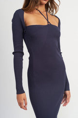 Halter neck maxi dress with high slit and matching bolero - View 7 | Lwiis