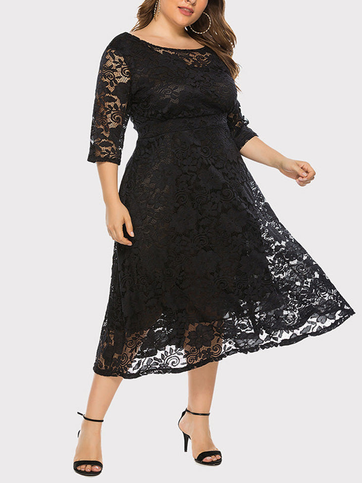 Lace A-Line Midi Dress - View 11 | Lwiis