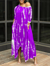 Tie dye print maxi dress with off-the-shoulder neckline and asymmetrical hem - View 13 | Lwiis
