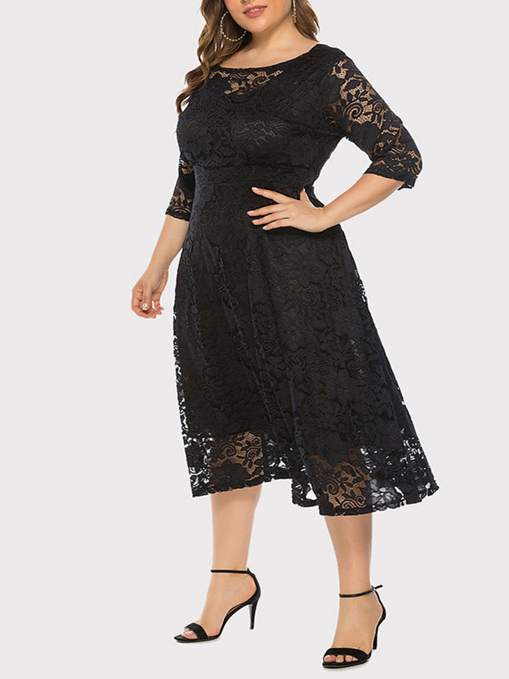 Lace A-Line Midi Dress - View 12 | Lwiis