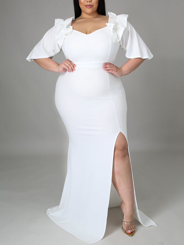 Elegant mermaid party dress with ruffle off-shoulder neckline - View 16 | Lwiis