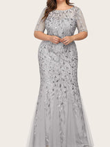 Sequin leaf pattern mermaid maxi dress with scoop neck - View 26 | Lwiis