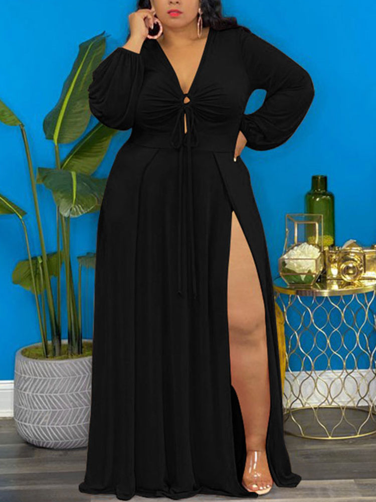 Maxi dress with V-neck and side slit - View 7 | Lwiis
