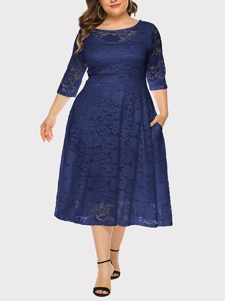 Lace A-Line Midi Dress - View 21 | Lwiis