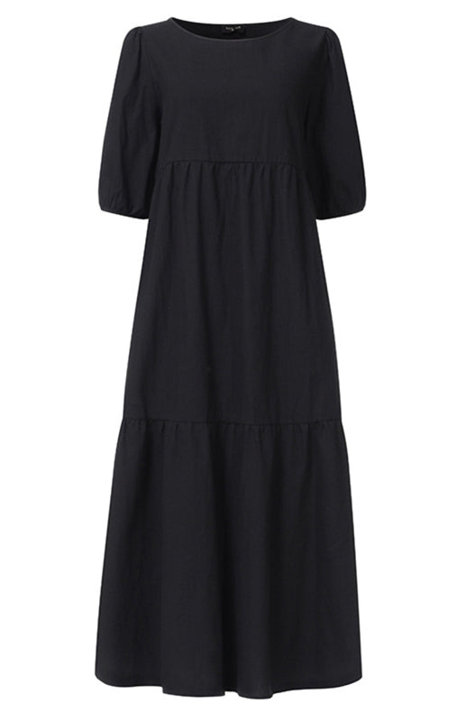 Cotton blend midi dress with puff sleeves - View 11 | Lwiis