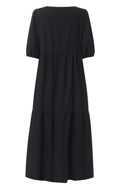 Cotton blend midi dress with puff sleeves - View 10 | Lwiis