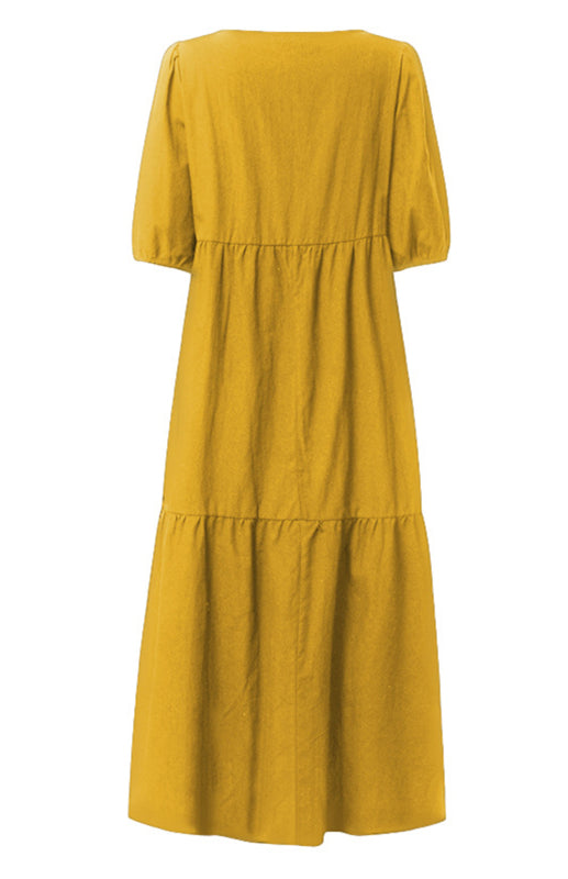 Cotton blend midi dress with puff sleeves - View 6 | Lwiis