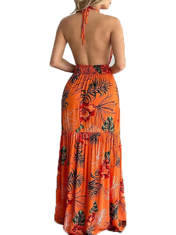 Floral print halter neck maxi dress - View 11 | Lwiis