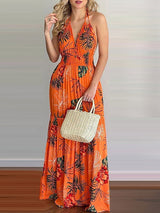 Floral print halter neck maxi dress - View 22 | Lwiis