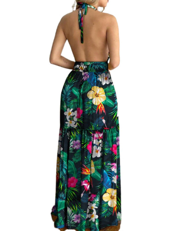 Floral print halter neck maxi dress - View 18 | Lwiis