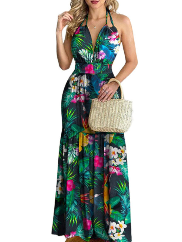 Floral print halter neck maxi dress - View 19 | Lwiis