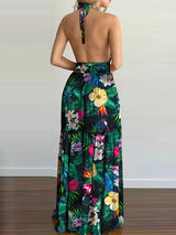 Floral print halter neck maxi dress - View 17 | Lwiis