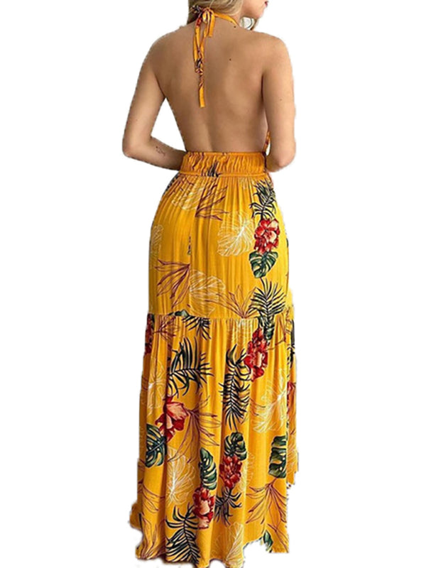 Floral print halter neck maxi dress - View 6 | Lwiis