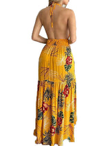 Floral print halter neck maxi dress - View 6 | Lwiis