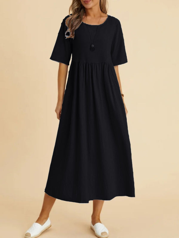 Round neck midi dress with empire waist - View 16 | Lwiis