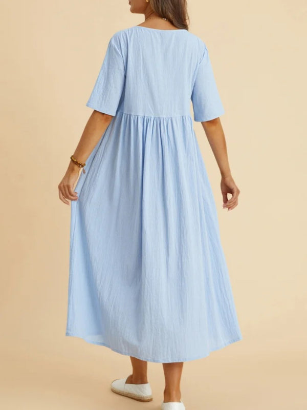 Round neck midi dress with empire waist - View 7 | Lwiis