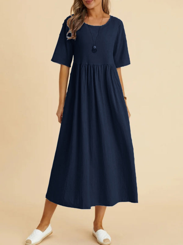 Round neck midi dress with empire waist - View 8 | Lwiis