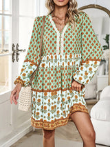 Bohemian floral print midi dress with tiered skirt and bell sleeves - View 20 | Lwiis