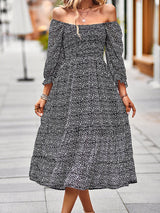 Women's floral print A-line maxi dress with off-the-shoulder neckline and puff sleeves - View 13 | Lwiis