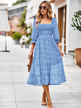Women's floral print A-line maxi dress with off-the-shoulder neckline and puff sleeves - View 7 | Lwiis