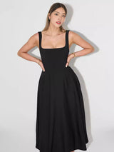 Fitted square neck midi dress - View 18 | Lwiis