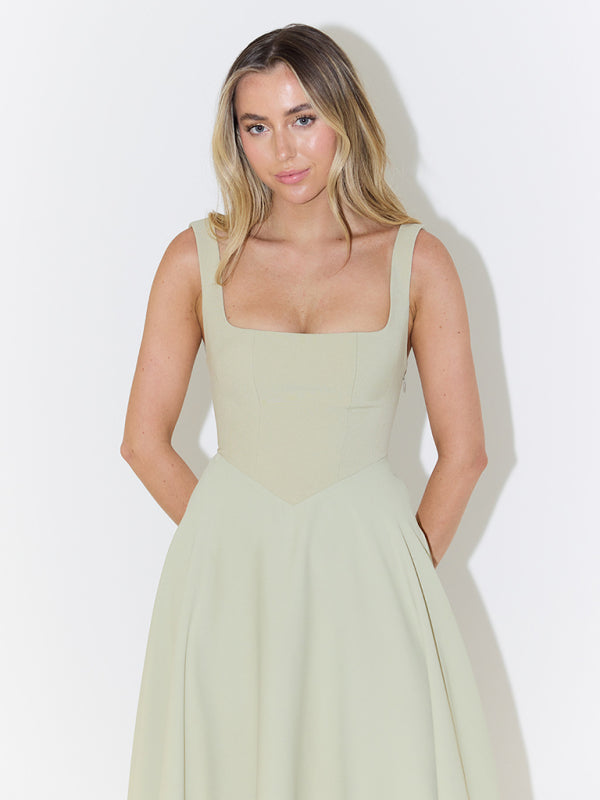 Fitted square neck midi dress - View 14 | Lwiis