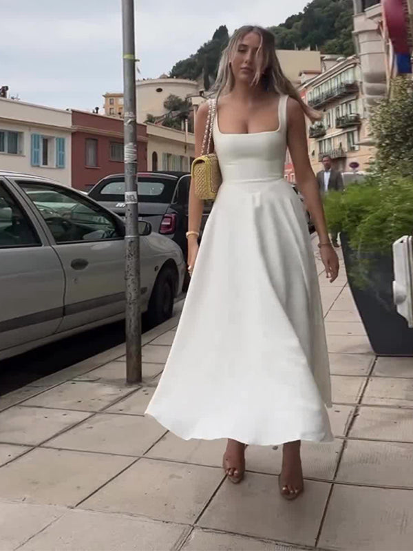 Fitted square neck midi dress - View 7 | Lwiis