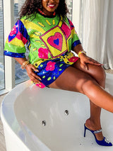 Sequin T-Shirt Dress with Geometric Print - View 6 | Lwiis