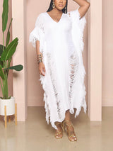 Knit Maxi Dress with Fringe Detailing - View 7 | Lwiis