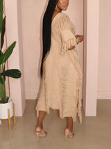 Knit Maxi Dress with Fringe Detailing - View 18 | Lwiis