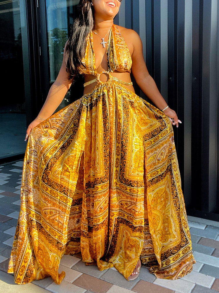 Maxi Halter Dress with Ring Detail - View 23 | Lwiis