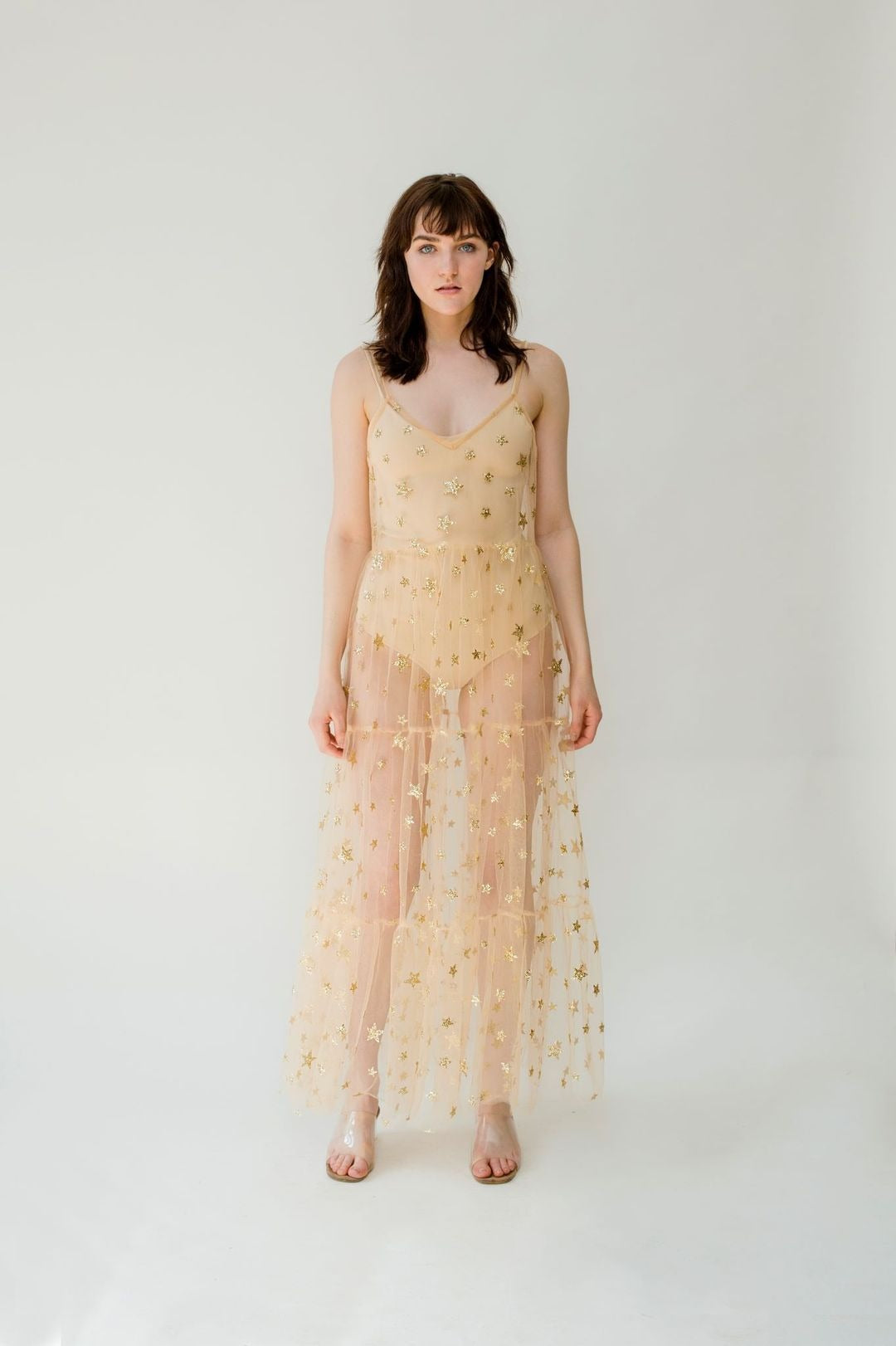 Paillettenbesetztes, transparentes Überkleid