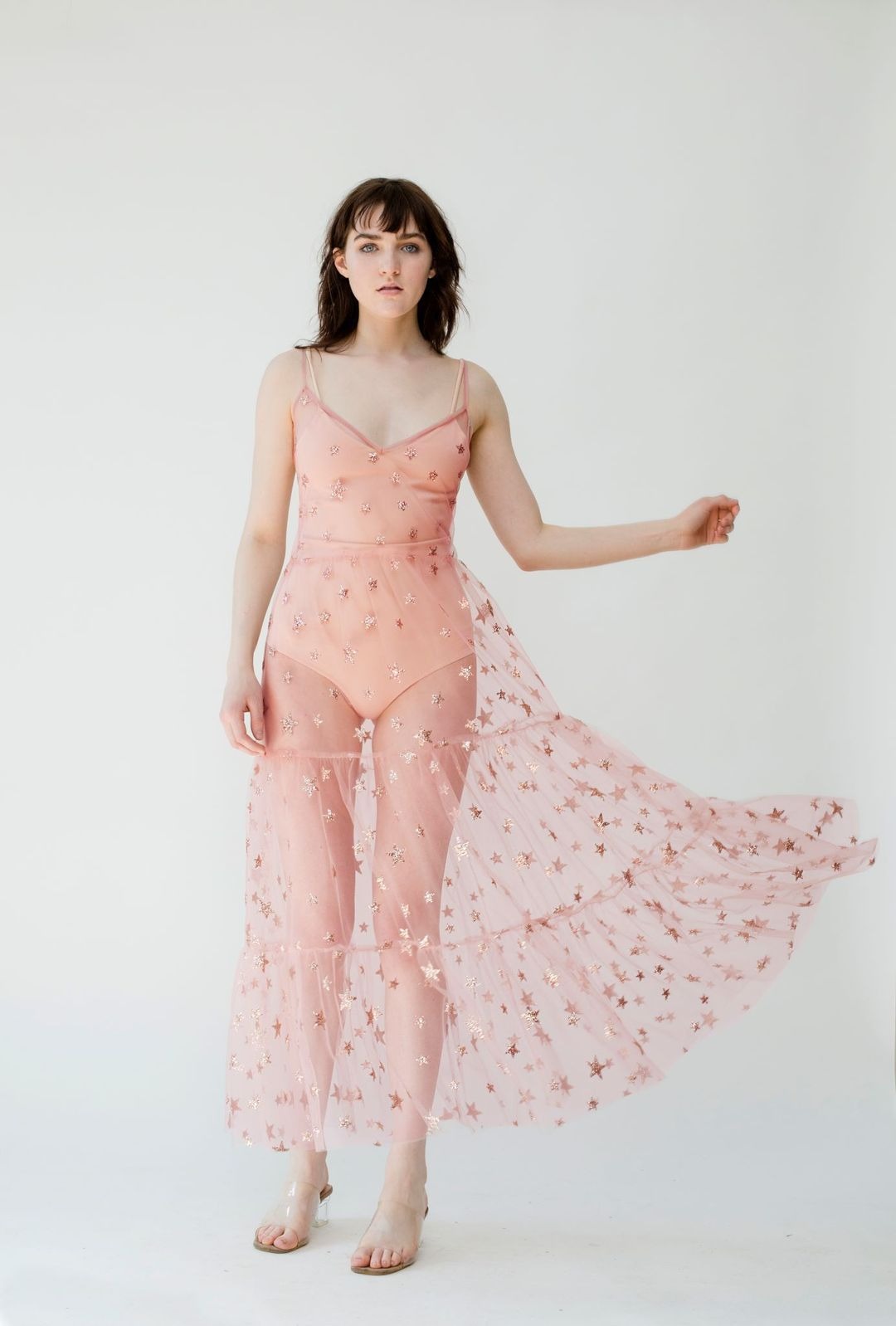 Paillettenbesetztes, transparentes Überkleid