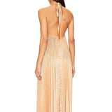 Halter neck maxi dress with high slit - View 6 | Lwiis