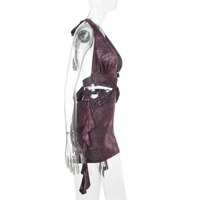 Halter neck ruched knit mini dress - View 12 | Lwiis