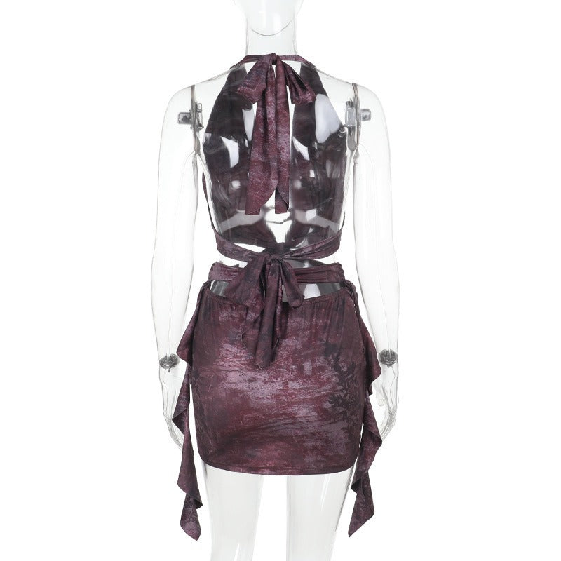 Halter neck ruched knit mini dress - View 13 | Lwiis