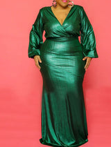 Long Sleeve V-Neck Maxi Dress - View 6 | Lwiis