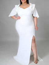 Elegant mermaid party dress with ruffle off-shoulder neckline - View 17 | Lwiis