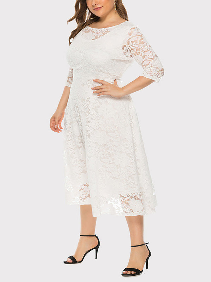 Lace A-Line Midi Dress - View 7 | Lwiis