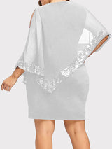 Asymmetric Sequins Dress with Cape Overlay - View 12 | Lwiis