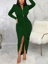 Elegant maxi dress with V-neckline and ruched detailing - View 9 | Lwiis