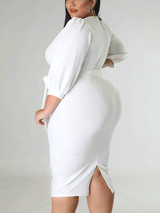 Solid V-Neck Midi Dress - View 6 | Lwiis