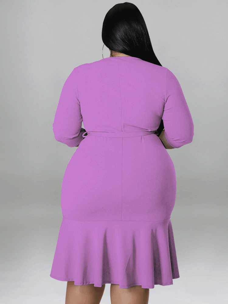 Belted Midi Dress with Ruffle Hem - View 6 | Lwiis